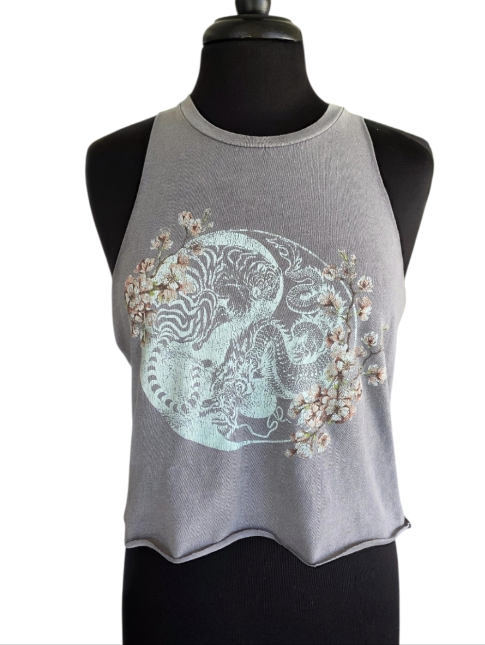 Golden Hour Custom Cut Tank Gray Tiger Dragon Ying-yang Cropped Tank